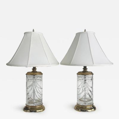 Waterford Crystal Waterford Cut Crystal Overture Lamps Polished Brass Shades Pair
