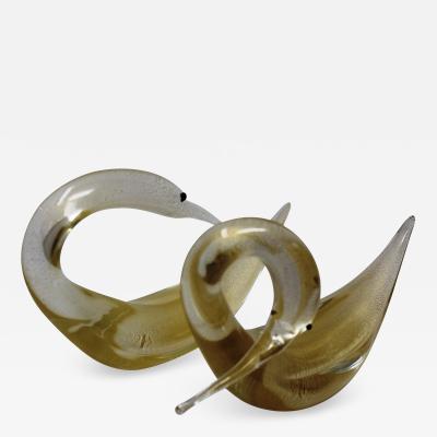 Wave Murano Glass Reticulating Golden Swans 