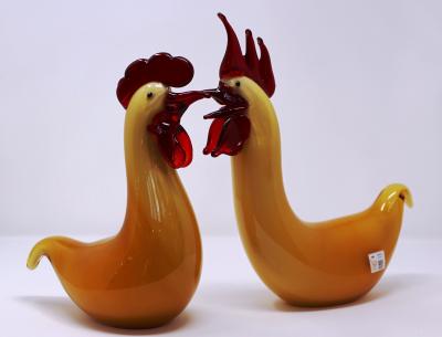 Wave Murano Glass Rooster and Hen in Murano Glass
