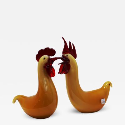 Wave Murano Glass Rooster and Hen in Murano Glass