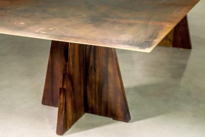Waxed Iron and Exotic Wood Dining Table from Costantini Fierro in Stock