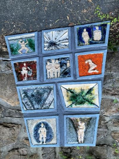 Waylande Gregory SET OF FIVE TERRACOTTA FUSED GLASS WALL SCULPTURES BY WAYLANDE DESANTIS GREGORY
