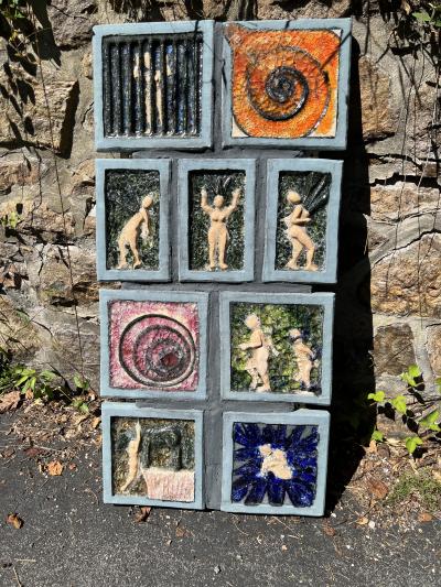 Waylande Gregory SET OF FIVE TERRACOTTA FUSED GLASS WALL SCULPTURES BY WAYLANDE DESANTIS GREGORY