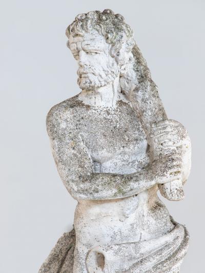 Weathered Stone Hercules Garden Statue France Mid 20th C 