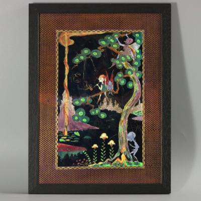 Wedgwood Fairyland Lustre Elves in a Pine Tree Plaque