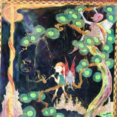 Wedgwood Fairyland Lustre Elves in a Pine Tree Plaque