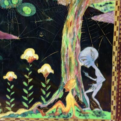 Wedgwood Fairyland Lustre Elves in a Pine Tree Plaque