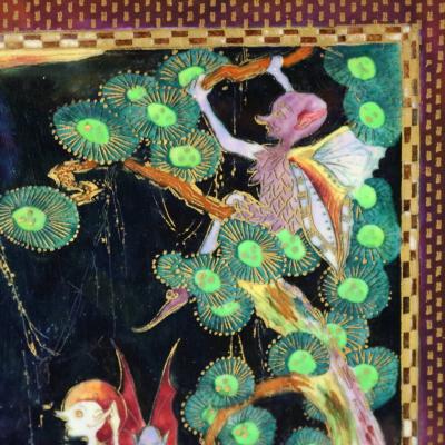 Wedgwood Fairyland Lustre Elves in a Pine Tree Plaque