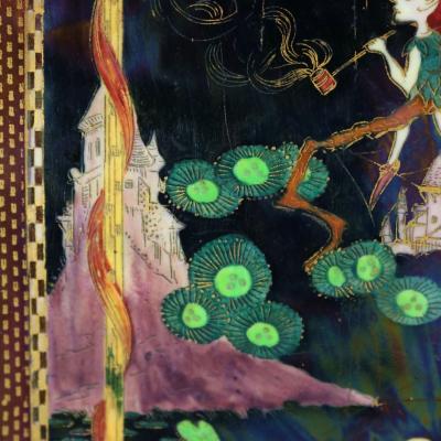 Wedgwood Fairyland Lustre Elves in a Pine Tree Plaque