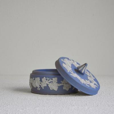Wedgwood Jasperware Lidded Box with Blue and White Decor
