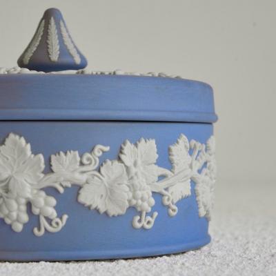 Wedgwood Jasperware Lidded Box with Blue and White Decor