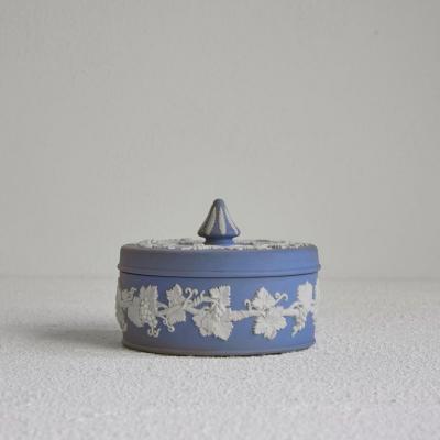 Wedgwood Jasperware Lidded Box with Blue and White Decor