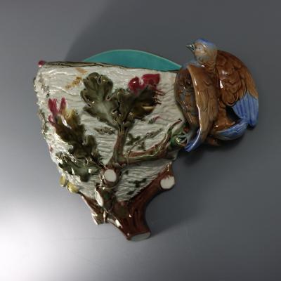 Wedgwood Majolica Bird on Nest Wall Pocket