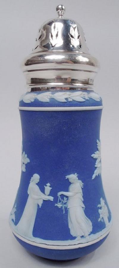 Wedgwood Neoclassical Sterling Silver Jasperware Sugar Caster 1922