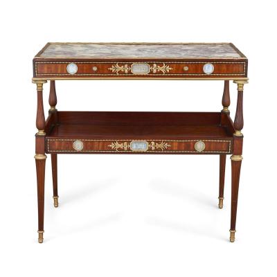 Wedgwood style jasperware ormolu and marble mounted two tiered side table