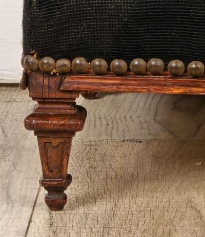 Well Carved French Louis XVI Style Footstool with Old Needlepoint circa 1850