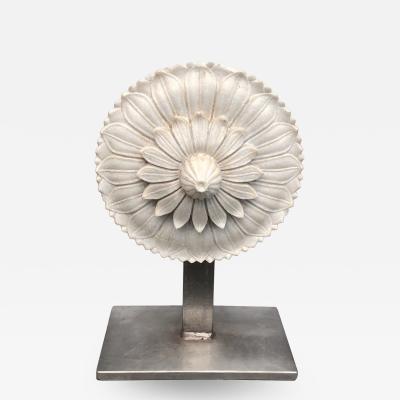 Well carved Italian Marble Architectural Element of a Flower on a Steel Stand