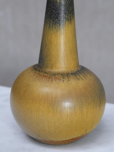 Wendelin Stahl Wendelin Stahl Stoneware Vase Yellow and Black Hare s Fur Glaze Germany 1960s