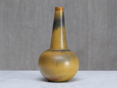 Wendelin Stahl Wendelin Stahl Stoneware Vase Yellow and Black Hare s Fur Glaze Germany 1960s