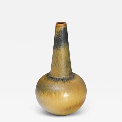 Wendelin Stahl Wendelin Stahl Stoneware Vase Yellow and Black Hare s Fur Glaze Germany 1960s
