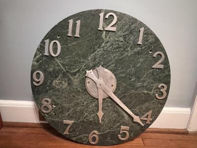 Wendell August Forge ART DECO GREEN MARBLE AND ALUMINUM WALL MOUNTED CLOCK