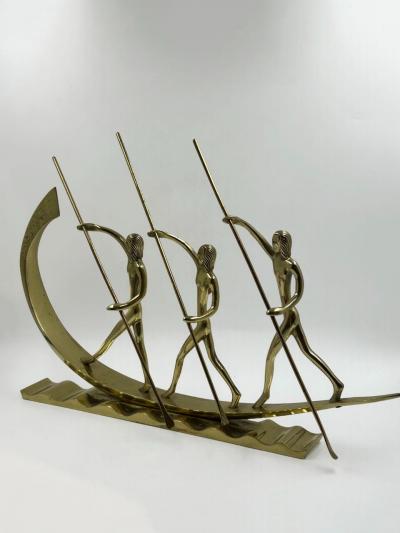 Werkst tte Hagenauer Hagenauer Brass Sculpture Three Rowers in Canoe Vienna circa 1930s