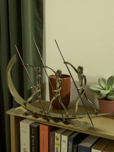 Werkst tte Hagenauer Hagenauer Brass Sculpture Three Rowers in Canoe Vienna circa 1930s