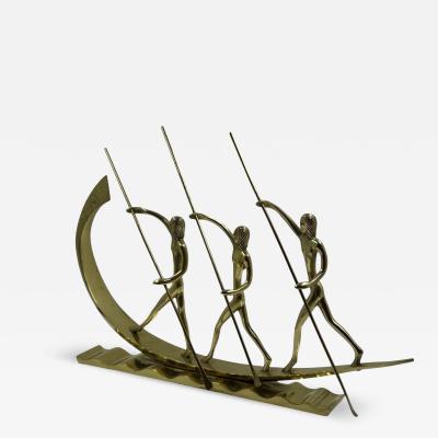 Werkst tte Hagenauer Hagenauer Brass Sculpture Three Rowers in Canoe Vienna circa 1930s