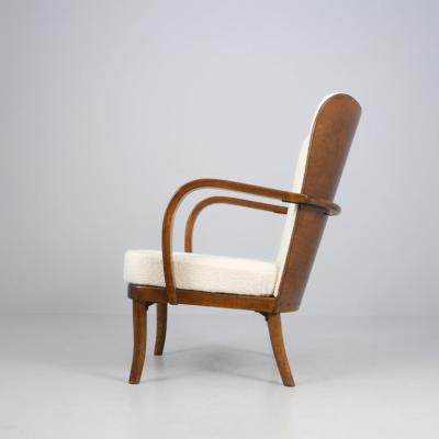 Werner West Werner West Arm Chair in Dark Stained Birch White Wool Wilh Schauman 1930s