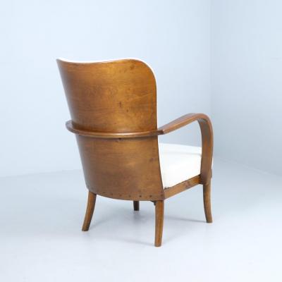 Werner West Werner West Arm Chair in Dark Stained Birch White Wool Wilh Schauman 1930s