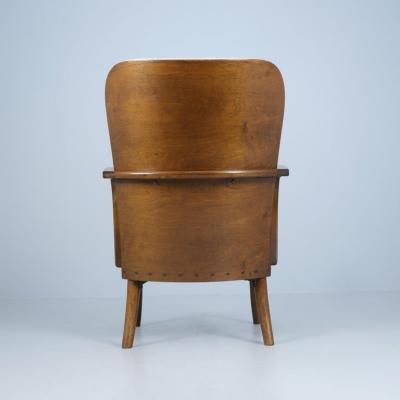 Werner West Werner West Arm Chair in Dark Stained Birch White Wool Wilh Schauman 1930s