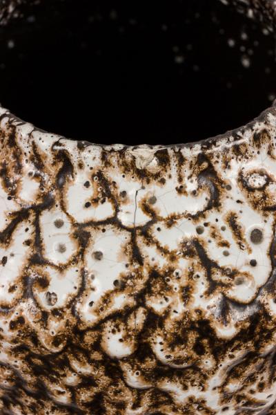 West German Mid Century Brown and Beige Bubbled Fat Lava Glazed Ceramic Vase