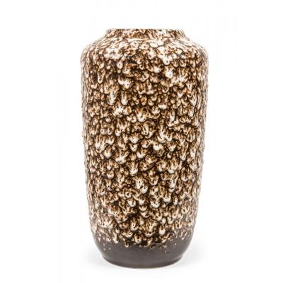 West German Mid Century Brown and Beige Bubbled Fat Lava Glazed Ceramic Vase