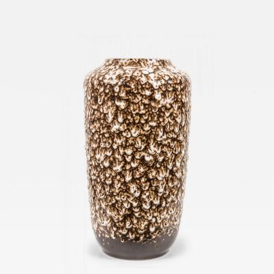 West German Mid Century Brown and Beige Bubbled Fat Lava Glazed Ceramic Vase