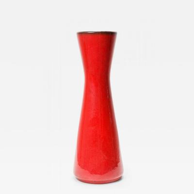 West German Mid Century Red Hourglass Form Ceramic Vase