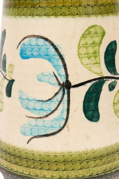 West German Mid Century Yellow and Green Floral Design Banded Gray Glazed Cerami
