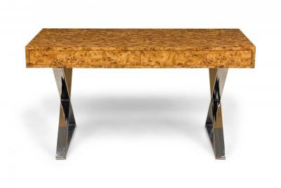 West Michigan Furniture Company American Mid Century Burl Laminate Campaign Desk