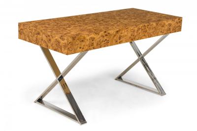 West Michigan Furniture Company American Mid Century Burl Laminate Campaign Desk
