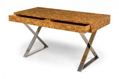 West Michigan Furniture Company American Mid Century Burl Laminate Campaign Desk