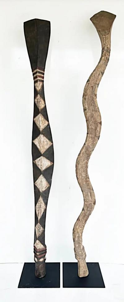 Western African Guinea or Senegal Baga Serpent Sculptures on Custom Iron Stands