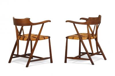 Wharton Esherick Rare Pair of Walnut Captain Chair by Wharton Esherick