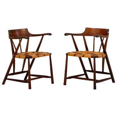 Wharton Esherick Rare Pair of Walnut Captain Chair by Wharton Esherick