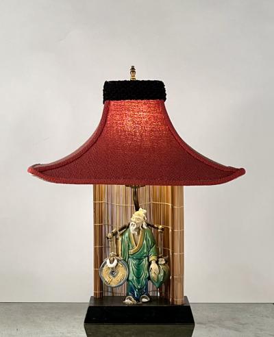 Whimsical Chinese Figurine Midcentury Ceramic Lamp