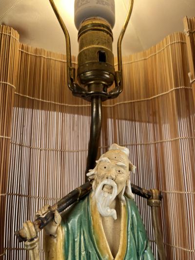 Whimsical Chinese Figurine Midcentury Ceramic Lamp