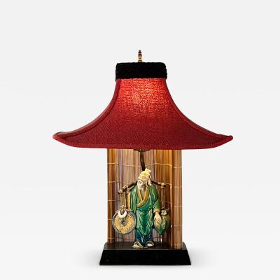 Whimsical Chinese Figurine Midcentury Ceramic Lamp