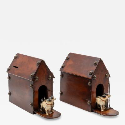 Whimsical Pair of Money Boxes with Jack Russell Doghouses English circa 1900 