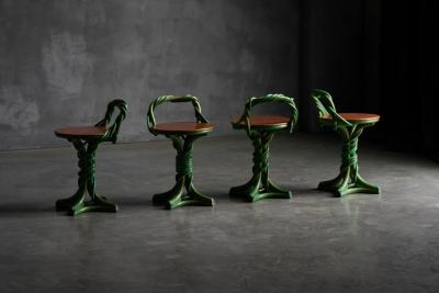 Whimsical Vine Twist Stools France Late 20th Century