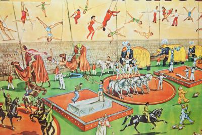 Whimsical and Bright Framed Original 1950s Circus Poster