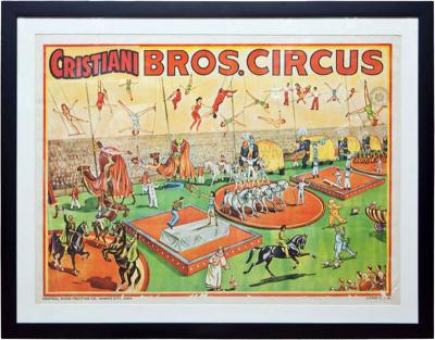Whimsical and Bright Framed Original 1950s Circus Poster