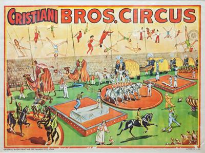Whimsical and Bright Framed Original 1950s Circus Poster